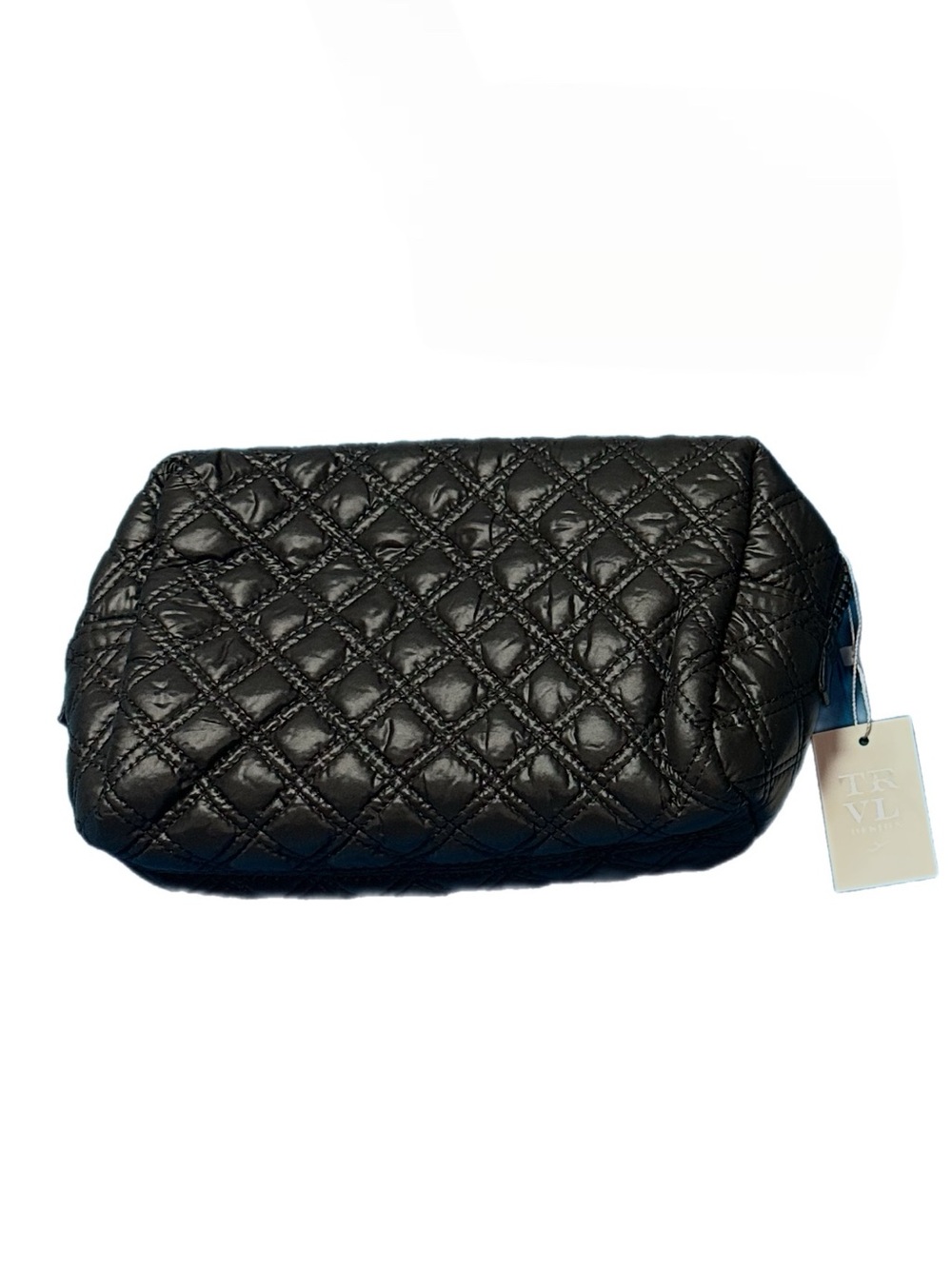 NWT 2 Piece Luxe TRVL Design Quilted Black Pouch Cosmetic Bag w/ Companion Bag
